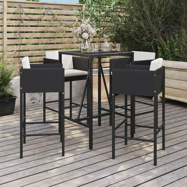 vidaXL Ensemble de Bar de Jardin 5 Pcs avec Coussins en Rotin Poly Noir