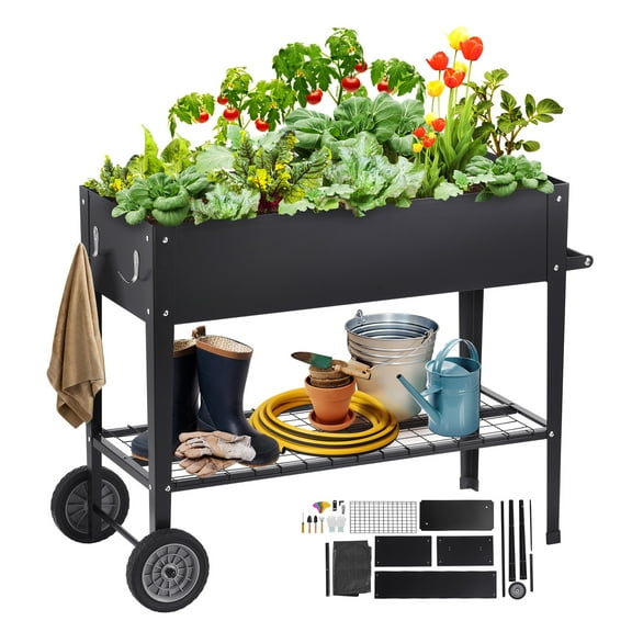 VEVOR Raised Garden Bed, 42.5 x 19.5 x 31.5 inch Galvanized Metal Planter Box, Elevated Outdoor Planting Boxes with Legs