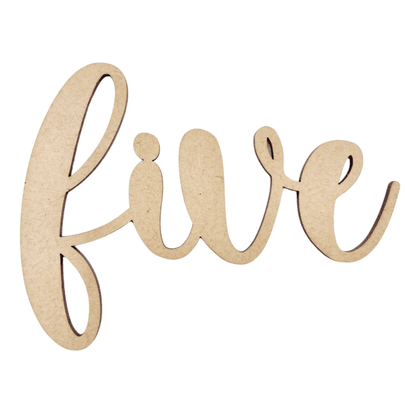 Krafty Supply Wood Number Word Five, 12" Wide, 1/4" MDF, Wood Numbers