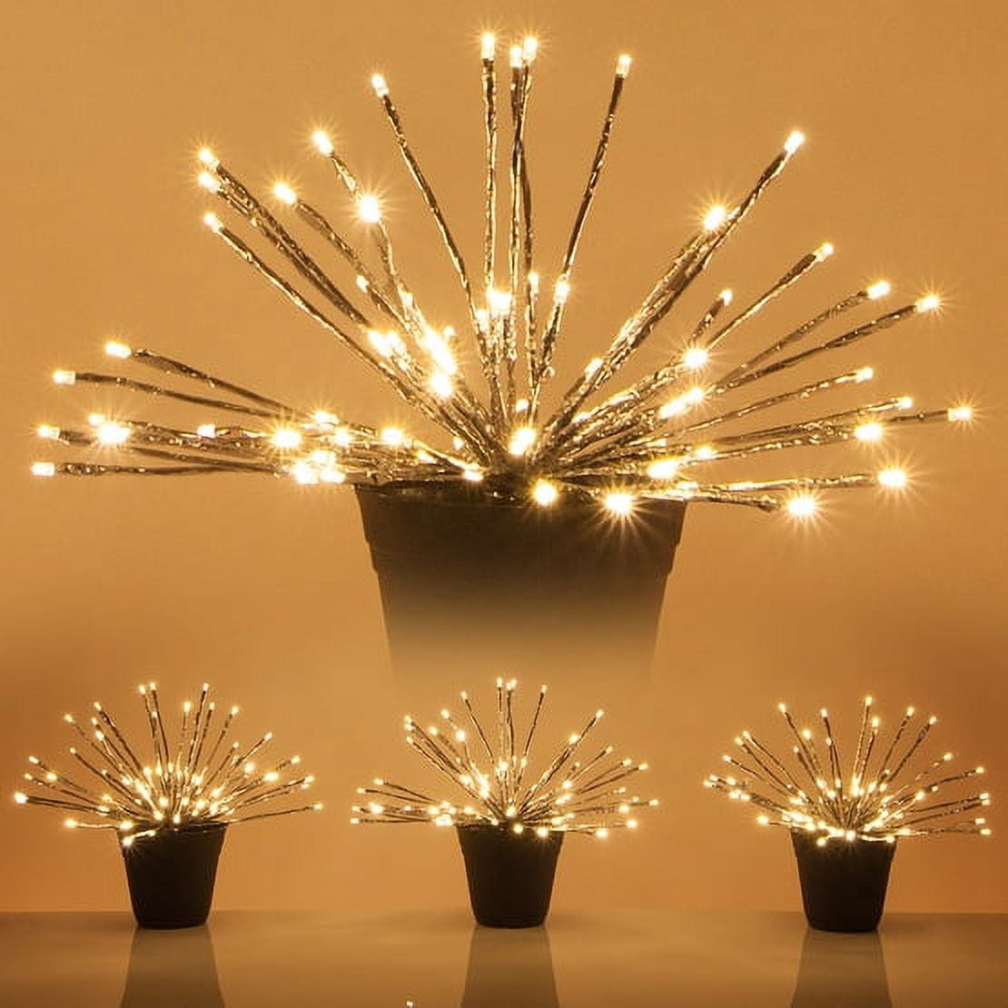 Wintergreen Lighting LED Starburst 5 mm Lighted Branches, Fairy Light Balls, Christmas Light Balls, 15 in. Silver Branches/Warm White Twinkle Lights, Set of 3