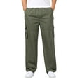 thumbnail image 1 of Mens Cotton Plus Size Pocket Solid Elastic Waist Pants Overall Pants, 1 of 6