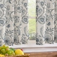 thumbnail image 3 of Small Window Curtains 36 Inch Linen Floral Curtain Set for Kitchen Bathroom Cafe Curtains Light Filtering Window Treatment Farmhouse Cottagecore Back Tab Drapes 2 Panels Blue on Beige, 3 of 8