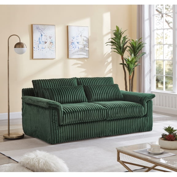 74 Inch Dark Green Corduroy Loveseat Sofa, Modern 2-Seater Couch for Small Spaces, Living Room, Bedroom or Office, Sturdy Steel Frame with Removable Washable Cover