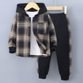 thumbnail image 4 of Kaprioy Boys Clothes Pants Sets Plaid Long Sleeve Hooded Button Shirt Jacket and Jogger Pants for Kids Fall Winter Outfits 3T to 7T Boys Clothes, 4 of 6