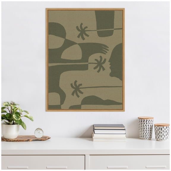 Kate and Laurel The Land Story 7 Framed Canvas Wall Art by Shatha Al Dafai 23 x 30 Sylvie Natural, Modern, Abstract Art for Wall Decor, Living Room, Bedroom