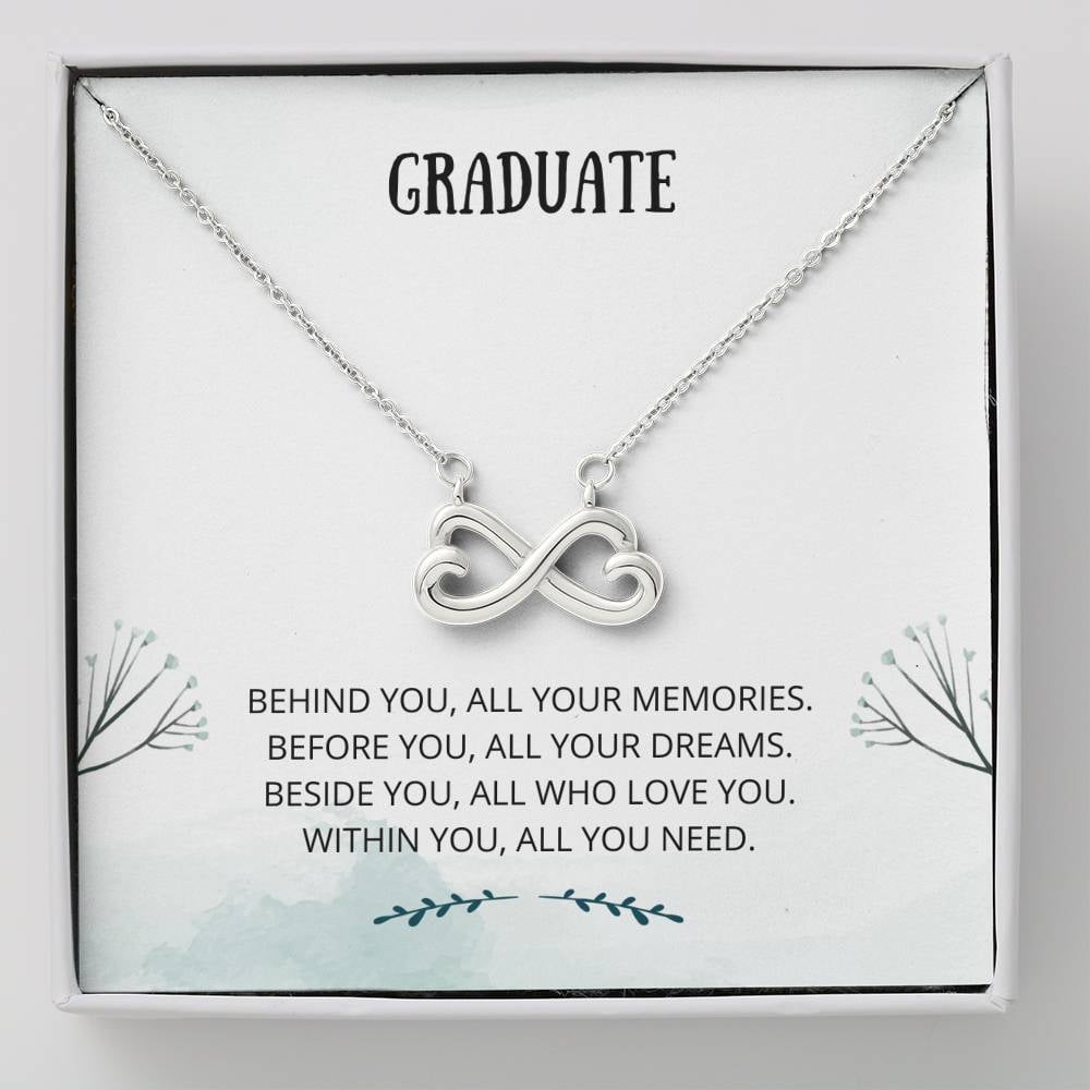 Congrats Grad Infinity Heart Necklace With Message Card Perfect Gift For Her 14K White Gold 18K Yellow Gold