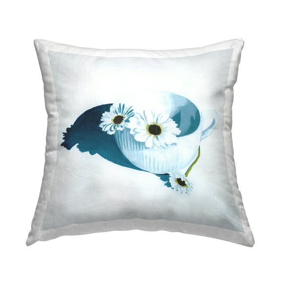 Stupell Industries Modern Daisies in Teacup Square Decorative Printed Throw Pillow, 18 x 18