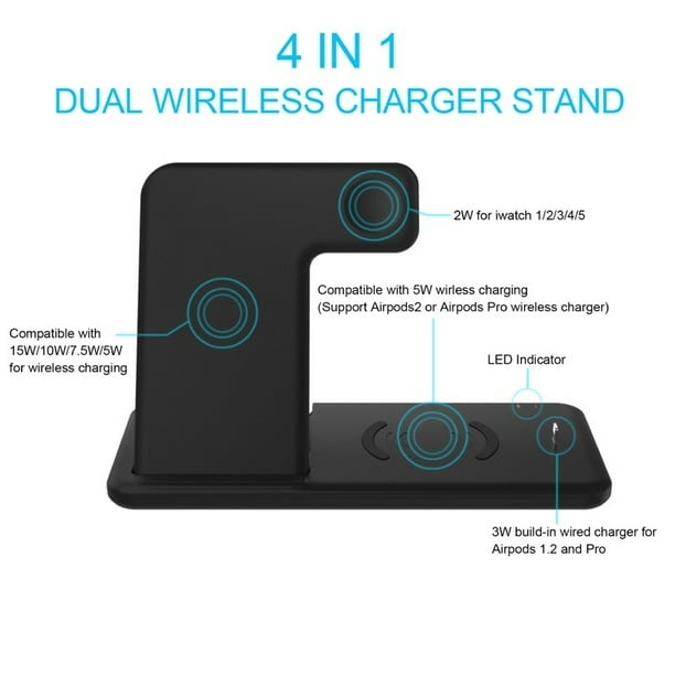 HOTBEST 15W Qi Wireless Charger Pad Phone Charger 4 In 1 USB Fast Charging Dock Station for Airpods Apple Watch Iphone X XS XR 8plus 8 Samsung S10 S9 S8 S7 Note 9 8 5