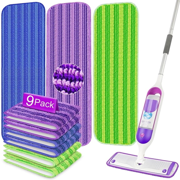 MYSPRI 9 Pack Reusable Mop Pads Refills for SwifferPower Mop, Microfiber Washable Power Pad for Multi-Surface Floors Cleaning