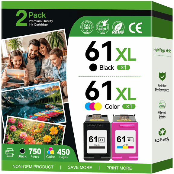 61 Ink Compatible for HP 61 Ink Cartridge Combo Pack for HP Ink 61XL (Black, Tri-Color)