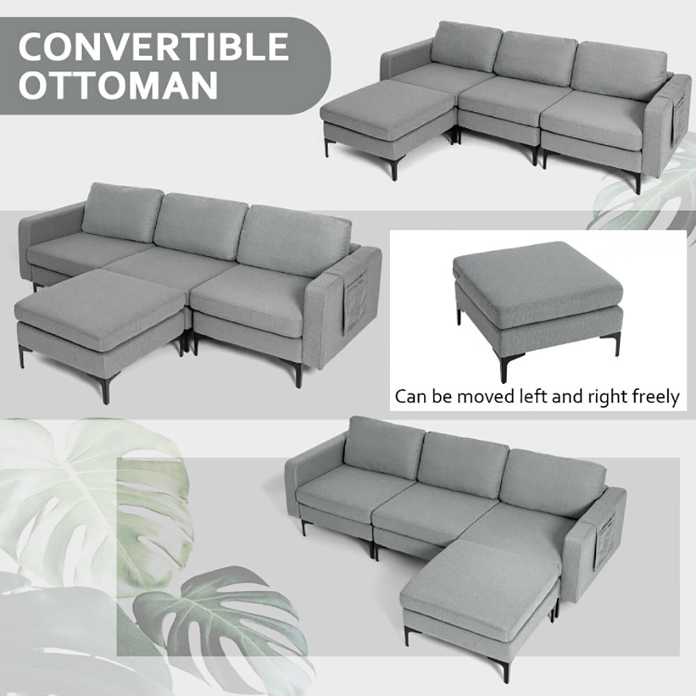 Finihen L-shaped Sectional Sofa Couch, Modular L-shaped Sectional Sofa with Reversible Chaise and 2 USB Ports, for Living Room, Dark Gray Finihen L-shaped Sectional Sofa Couch, Modular L-shaped Sectional Sofa with Reversible Chaise and 2 USB Ports, for Living Room, Dark Gray