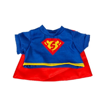 Super Man Tee Shirt with Cape Outfit Fits Most 6 to 10 in Stuffed Plush Animals