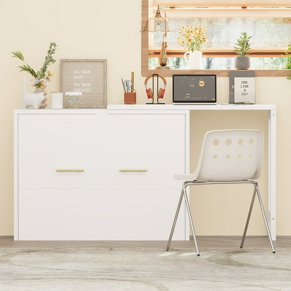 YINGYING Twin Size Murphy Bed, with Adjustable Position Desk, Murphy Chest Dresser Bed with Foldable Cushion for Guest Room,Small Space, Gray