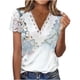 thumbnail image 1 of V Cuello Manga Corta Tops para las Mujeres de Verano Pliegue Estampado Blusa, Botón Casual Abajo Camisa para el Uso de la Fiesta de Primavera, 1 of 5