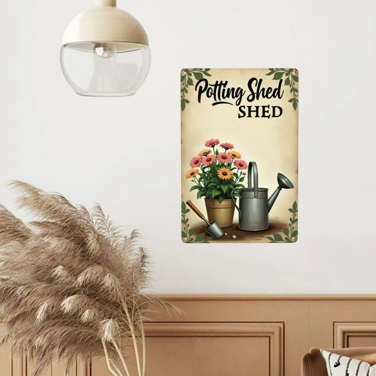 Vintage Metal Tin Signs Retro Potting Shed Rustic Garden Flowers