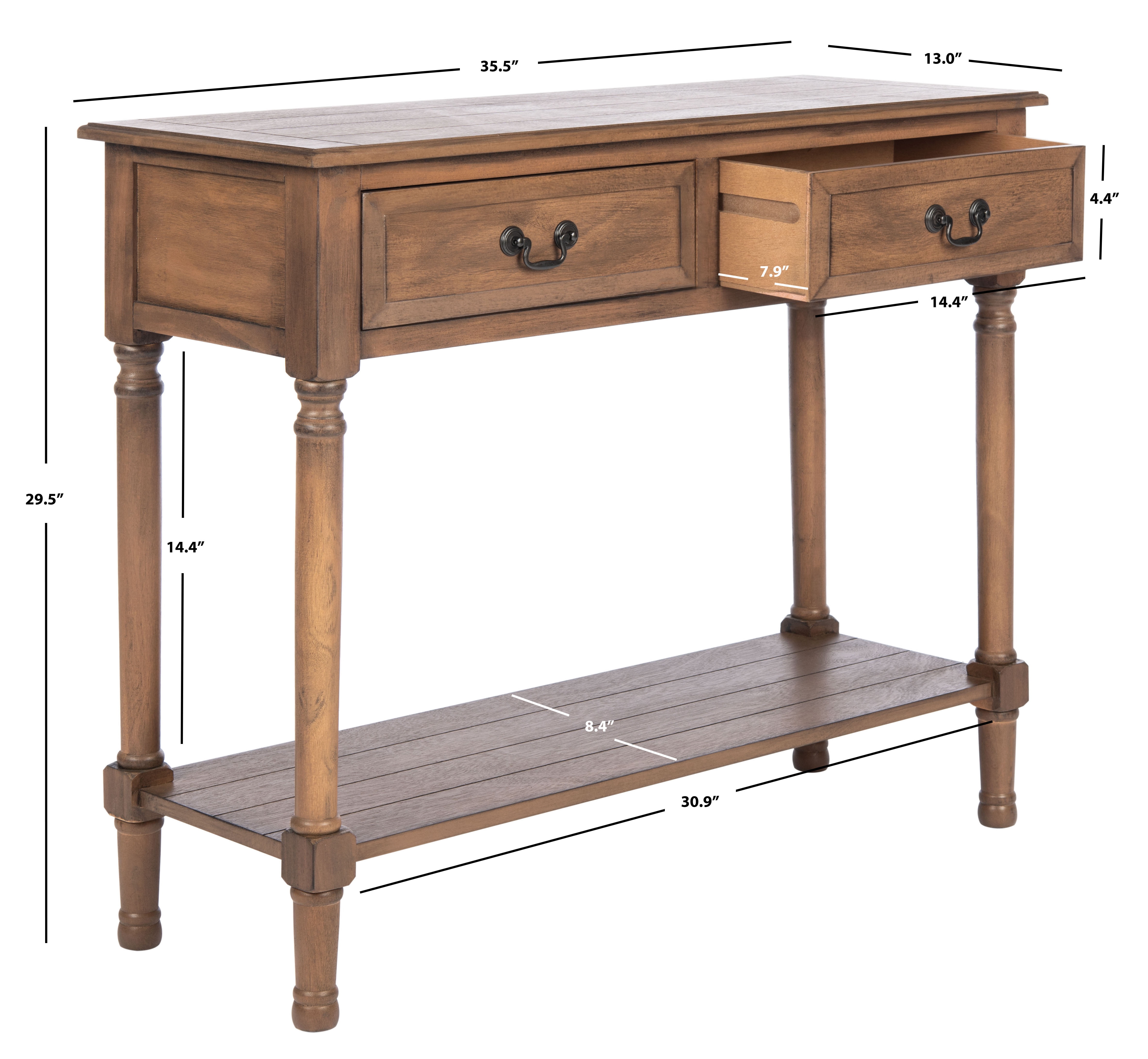 SAFAVIEH Primrose French 2-Drawer Brown Wood Rectangle Console Table (35.5 in. W x 13 in. D x 29.5 in. H)