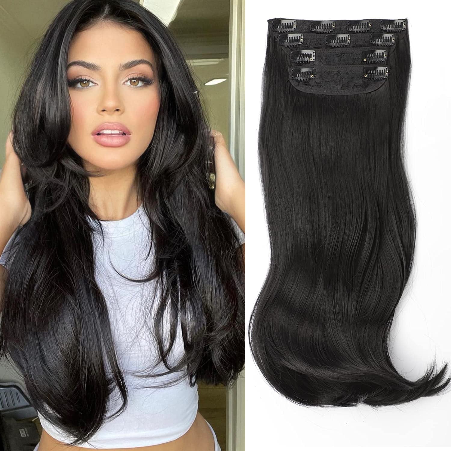 Clip in Hair Extensions,Black Hair Extensions for Women Straight