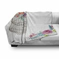 thumbnail image 3 of Watercolor Soft Flannel Fleece Throw Blanket, Sketch of a Bird on an Empty Cage with Colorful Flowers Nature Imagery, Cozy Plush for Indoor and Outdoor Use, 50" x 60", Brown Multicolor, by Ambesonne, 3 of 6