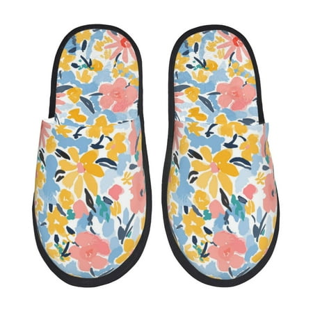 

Honeii Watercolor Wildflowers print Slippers Memory Foam House Bedroom Slippers for Women and Men Fuzzy Plush Comfy Faux Fur Lined Slide Shoes-Medium