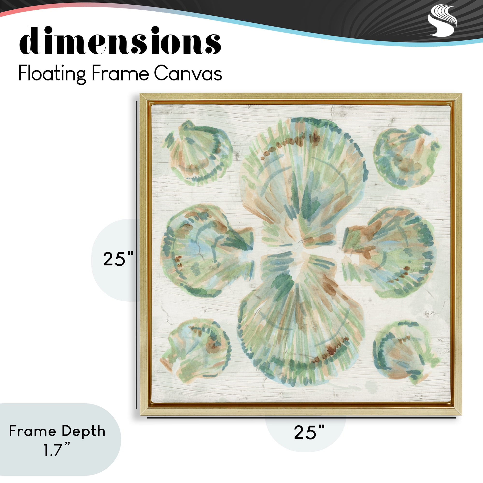 Stupell Industries Saltwashed Shells Symmetry Gold Framed Floater Canvas Wall Art, design by June Erica Vess