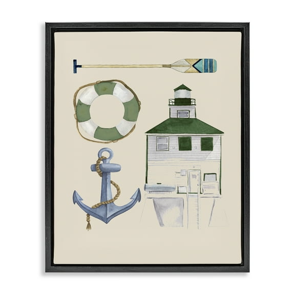 Stupell Industries Boating & Lake Gear Nautical & Beach Painting Black Floater Framed Canvas Art Print Wall Art, 17 x 21