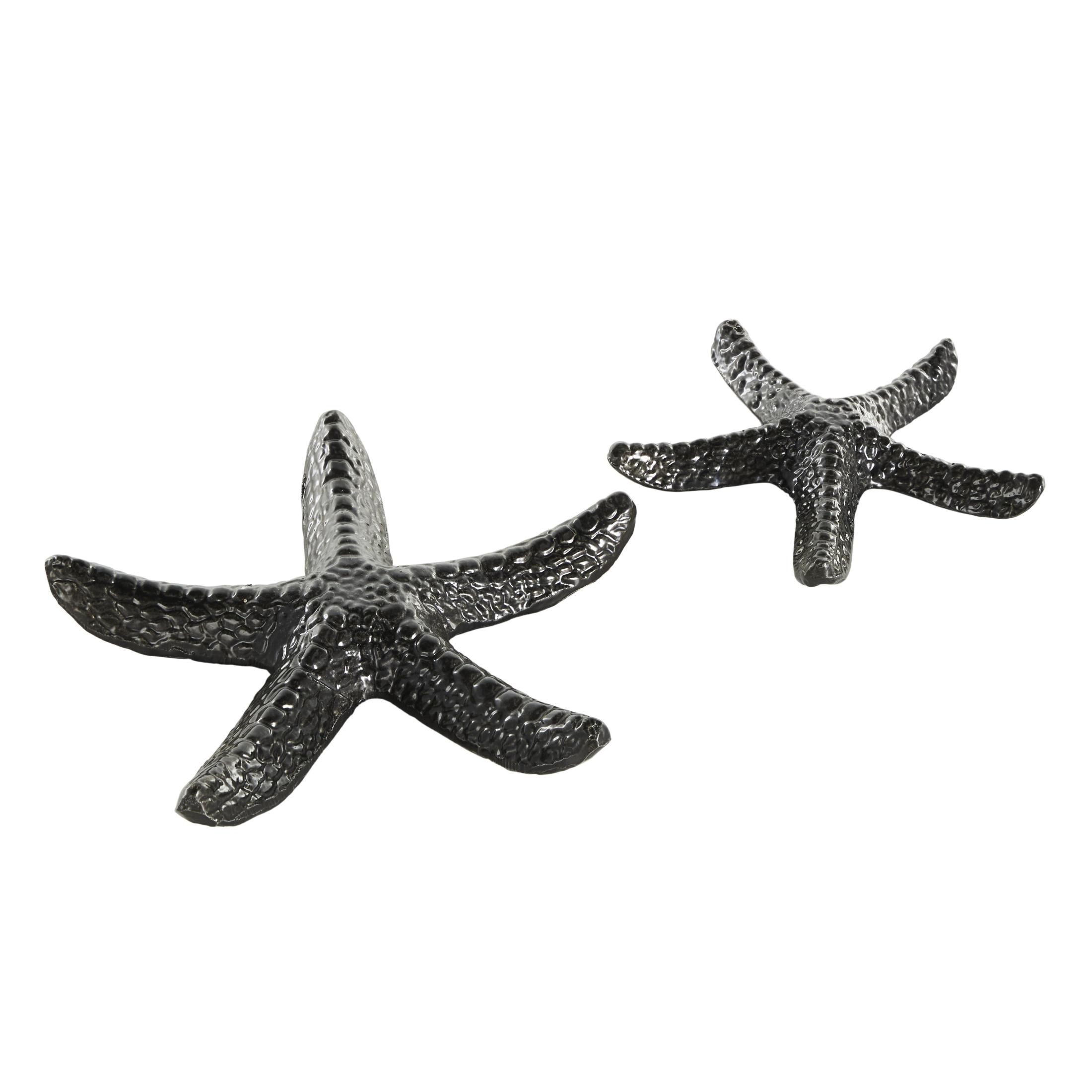 9", 7"W Black Aluminum Metal Bubble Textured Starfish Sculpture, by DecMode (2 Count)