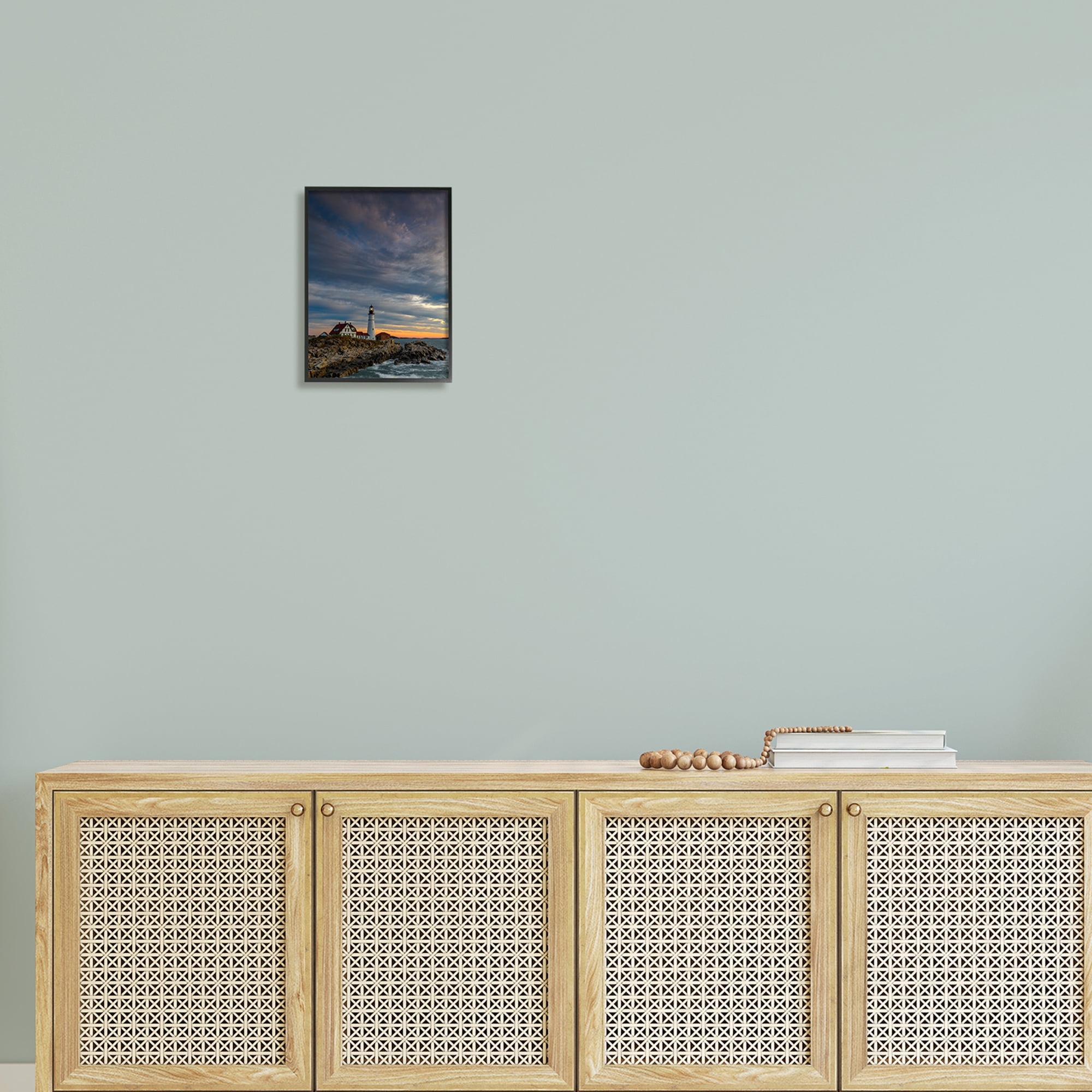 Stupell Seaside Lighthouse Beacon Coast Landscape Photography Black Framed Art Print Wall Art