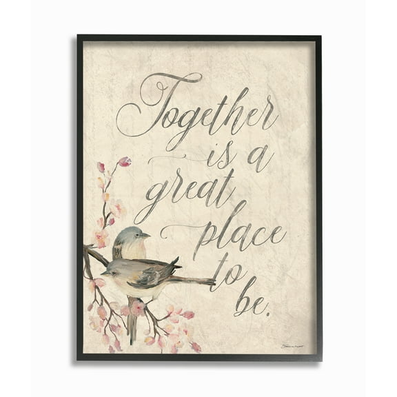 Stupell Industries Together is a Great Place Floral Birds Painting Animals & Insects Painting Black Framed Art Print Wall Art, 16 x 20