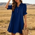 thumbnail image 2 of zbxnLI Womens 3/4 Sleeve Mini Dress V Neck Button Dresses for Women Fashion Casual Work Summer Loose Sundress, 2 of 7