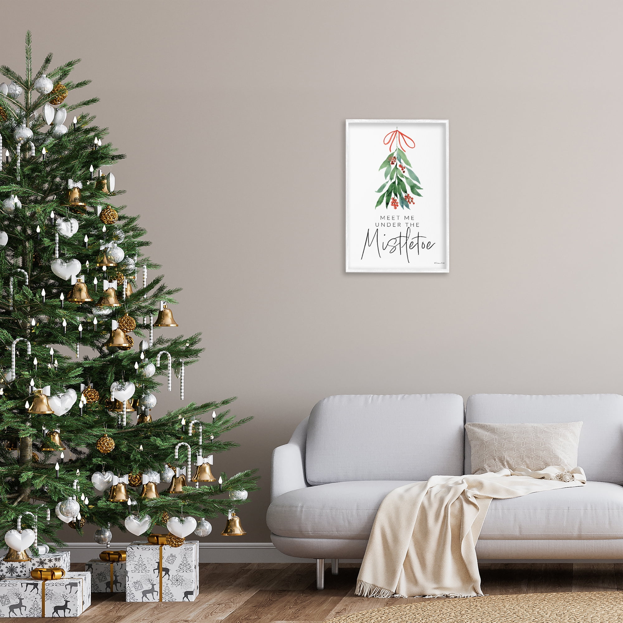Stupell Industries Meet Me Under Mistletoe Holiday Painting White Framed Art Print Wall Art, 16 x 24