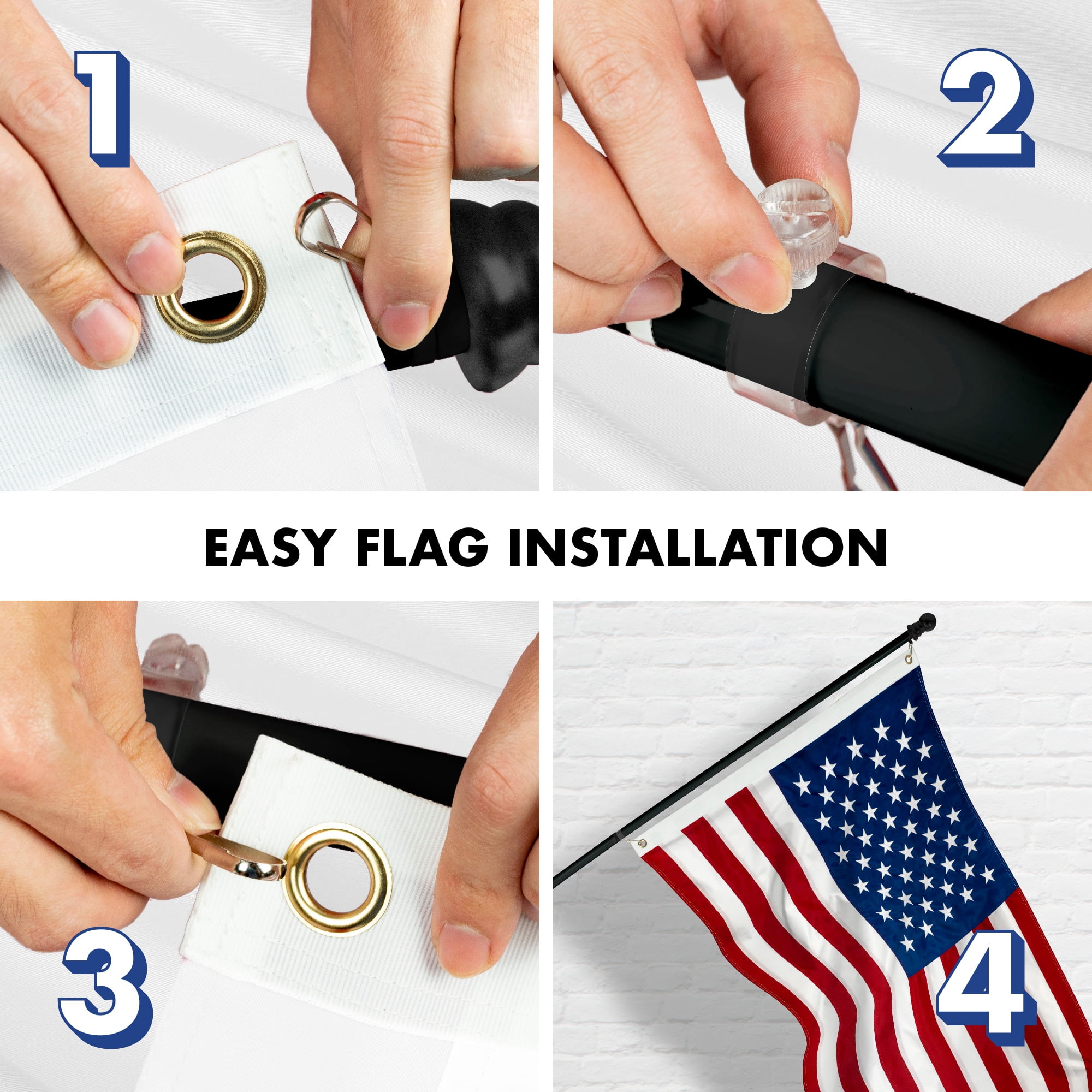 G128 - 6 Feet Tangle Free Spinning Flagpole (Black) USA Double Sided Brass Grommets Embroidered 3x5 ft (Flag Included) Aluminum Flag Pole