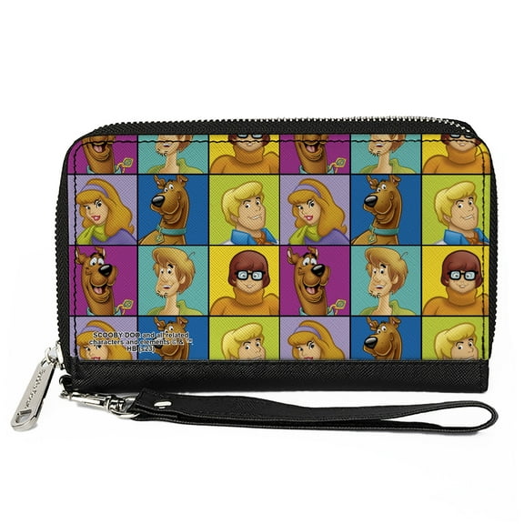Scooby Doo Wallet, Zip Around, Scooby Doo 5-Character Face Blocks Multi Color, Vegan Leather
