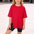 thumbnail image 2 of Girls Short Sleeve T Shirts Kids Summer Crewneck Curved Hem Tunic Tops Basic Tee, 2 of 4