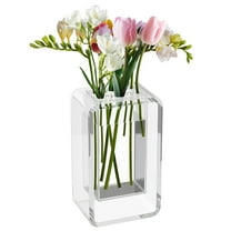 NIUBEE Flower Vase, Acrylic Clear Modern Decor Vase with Stem Holder 2-in-1 for Home Wedding Centerpiece, 7.87 Inch