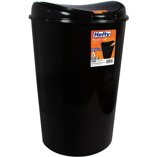 Hefty 13.8Gallon SemiRound Touch Lid Trash Can, Black