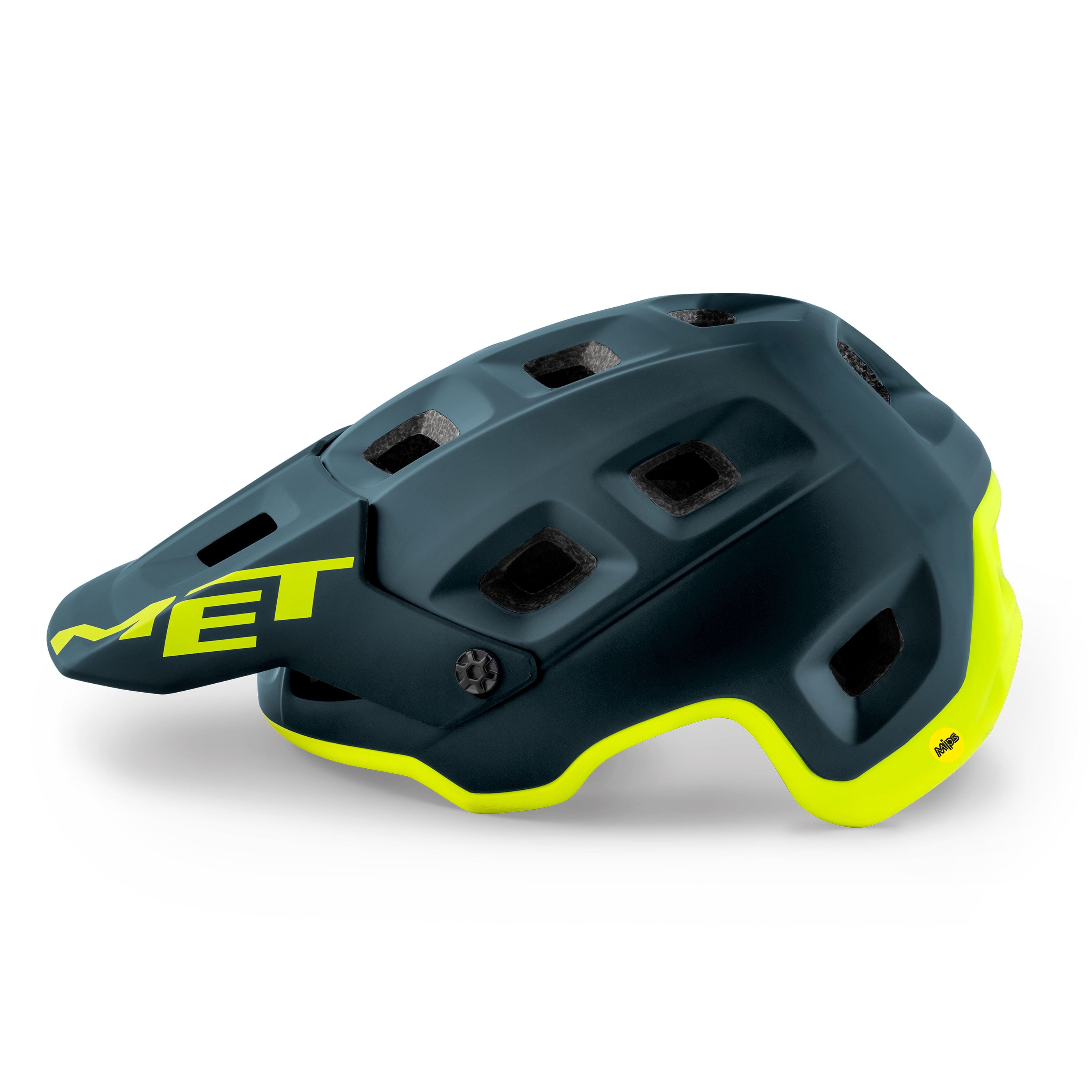 MET Helmets Terranova MIPS Mountain Bike Helmet in Petrol Blue with Lime Green Accent, Size Medium