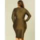 thumbnail image 5 of Vestido Midi Con PurpuriDe FiesCóctel TalExtBodycon LentejuePaMujer Oro 3X, 5 of 6