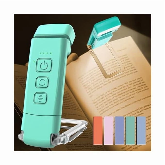 wonima02 USB Rechargeable Book Light for Reading in Bed, Portable Clip-on LED Reading Light, 30/60-min Timer, 3 Amber Colors, 5 Brightness Dimmable, 5 Magnetic Bookmarks, Kids, Nighttime Readers(Blue)