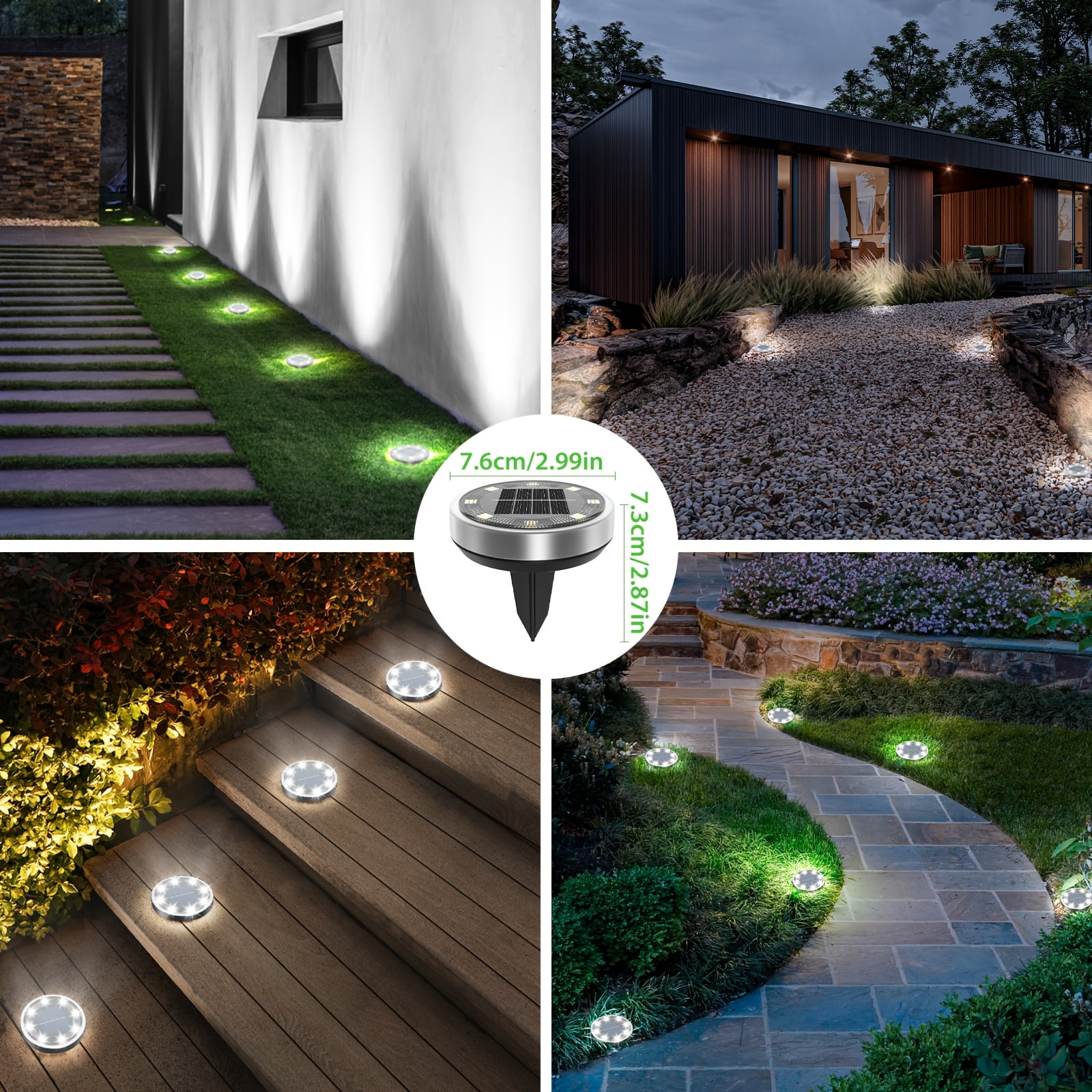 4 Pack Solar Ground Lights Outdoor - 8 LED Solar Pathway Lights with Auto On/Off, IP44 Waterproof, Warm White for Garden, Walkway, Driveway, Stairs & More