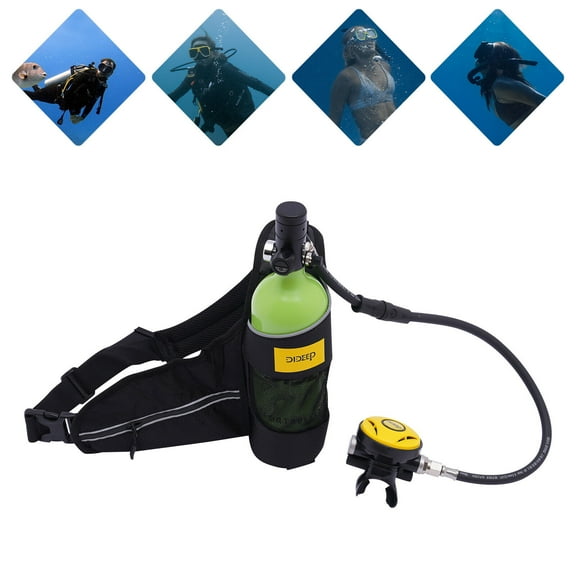 Reusable Mini Scuba Tank for Underwater Diving, 15-20 Min Breathing Time, Portable Dive Gear with 0.9L Capacity & 32.8ft Depth Limit