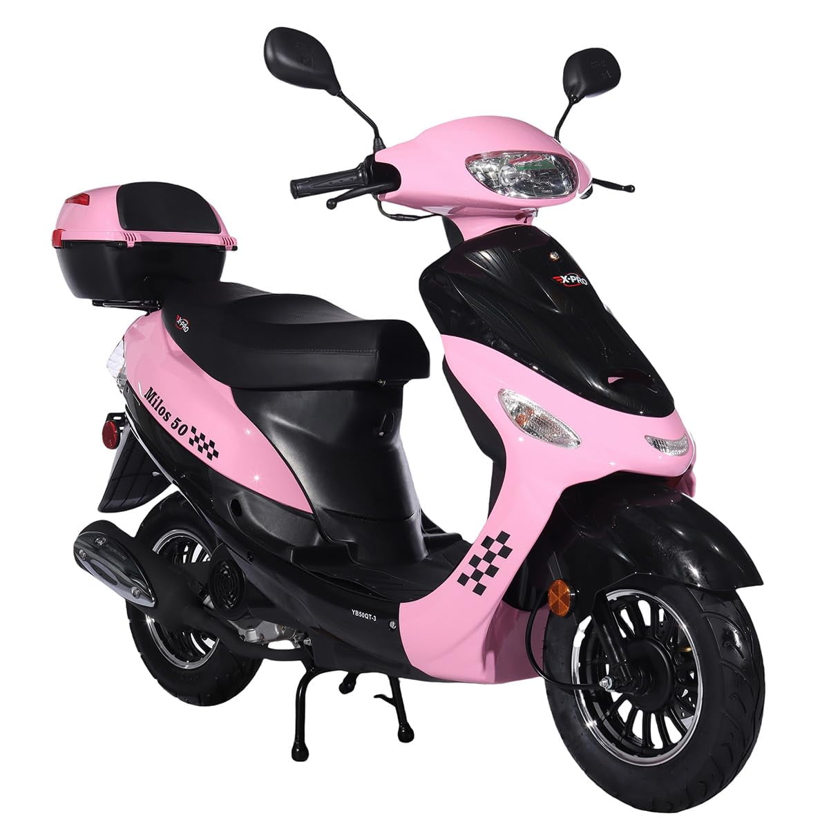 X-Pro Brand New Milos 50 Moped Scooter with 10" Aluminum Wheels, Rear Trunk, Electric/Kick Start!