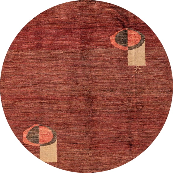 Ahgly Company Machine Washable Indoor Round Abstract Grapefruit Red Area Rugs, 3' Round