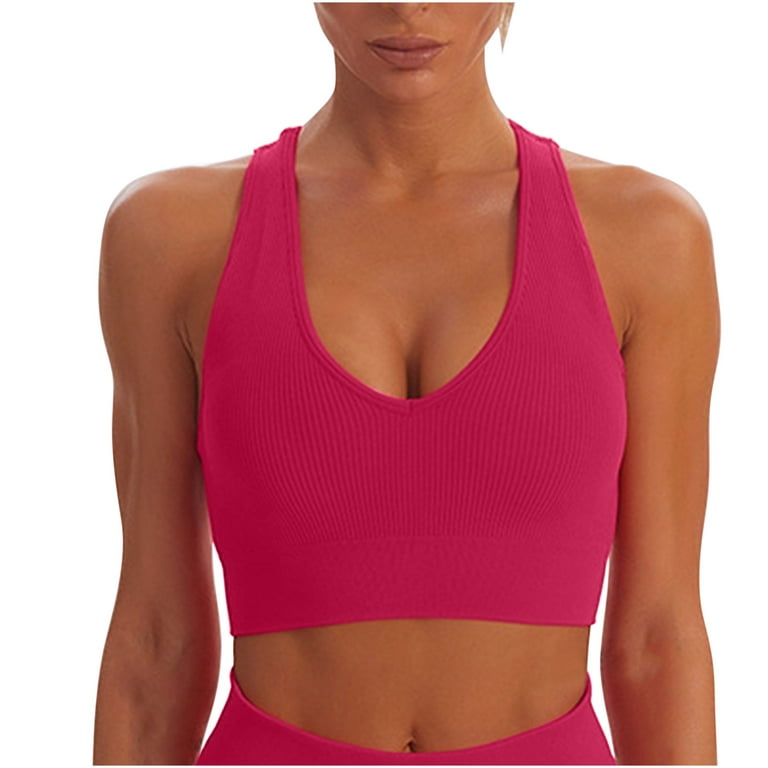 Sports Bras for Women - 3 Pack Ribbed Wireless Soft Workout Tops Padded  Bralettes Racerback Comfort Cami Crop S-XXL