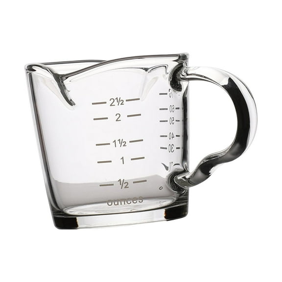 Fiocias Double Spouts Measuring Triple Pitcher, Espresso Shot Glass Milk Cup with Handle