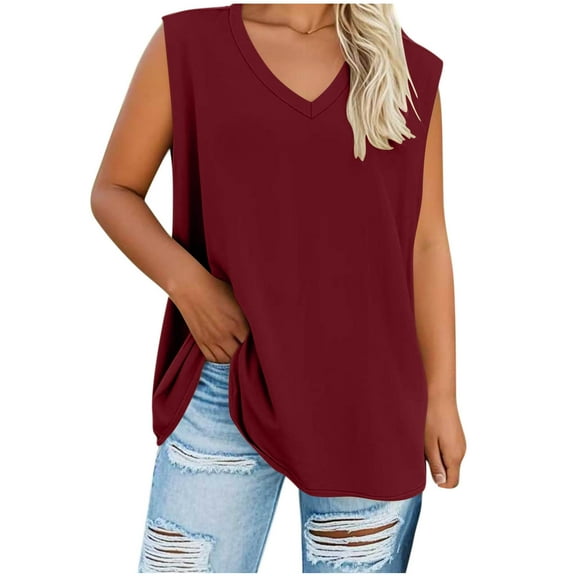 bnaln Plus Size Tank Tops for Women Ladies Vest Tops Trendy Sleeveless Cami Shirts V Neck Casual T-Shirts Solid Color Loose Fit Camisole Blouse Basic Tees Streetwear