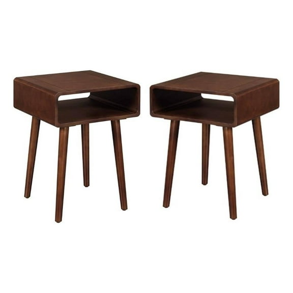 Home Square 2 Piece Mid Century Wood End Table Set in Espresso