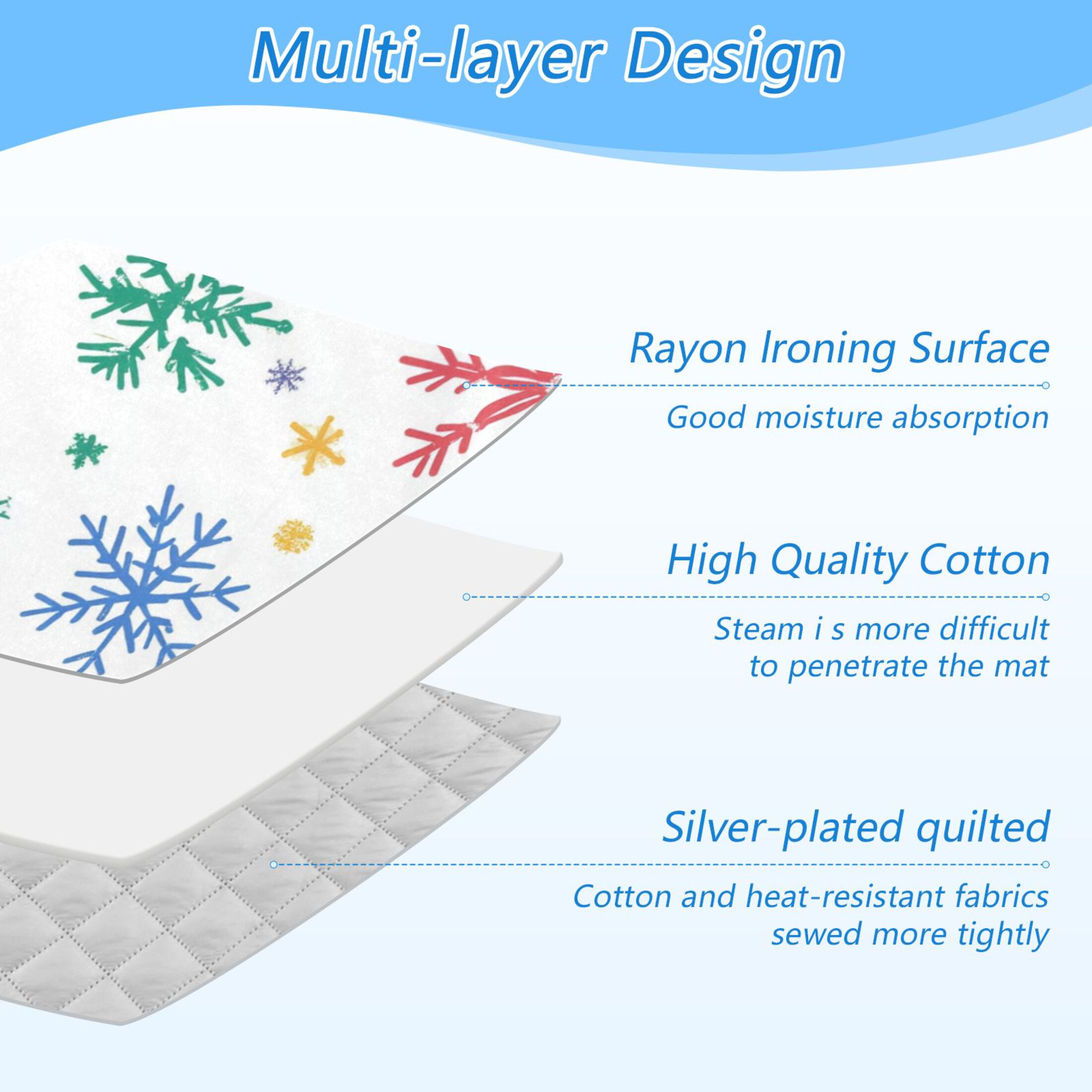 Bright Color Snowflakes Cute Ironing Mat Blanket Portable Travel Ironing Pad Heat Resistant Pad 47.2" x 27.6”