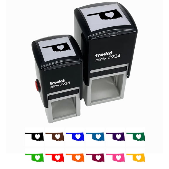 Oklahoma State with Heart Self-Inking Rubber Stamp Ink Stamper - Black Ink - Small 1 Inch