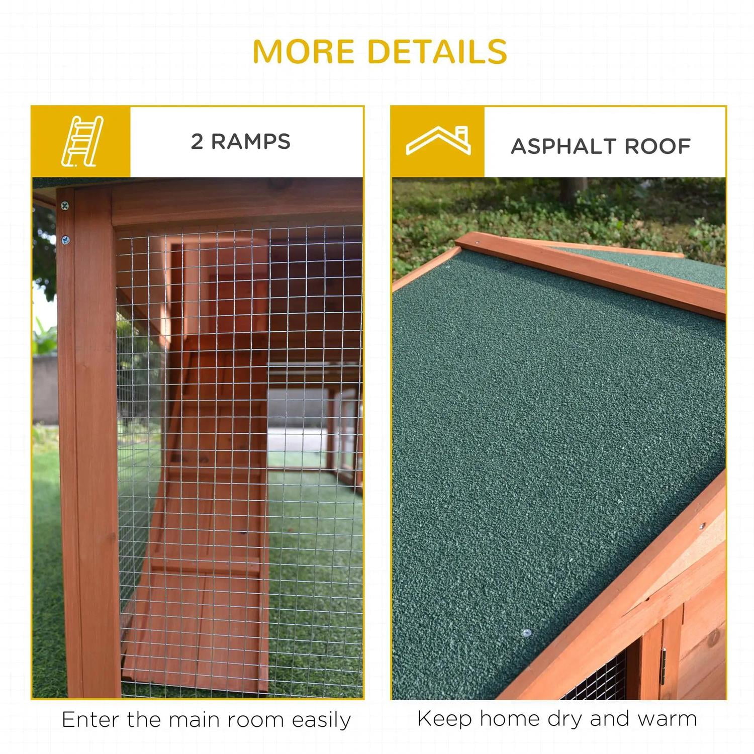 Pefilos 89" Wood Rabbit Hutch, Guinea Pig Cage with Double Runs, Weatherproof Roof, Removable Tray, Bunny House for Small Animals Outdoor Indoor, Orange