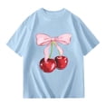 thumbnail image 4 of ibiyuan Girl T Shirts Graphic Girls Floral Cherry Print Short Sleeve Tee Lightweight Summer Casual Top Comfortable Fit Everyday Wear Blue, 4 of 4